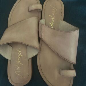 Free People Beige Leather Slide Sandals